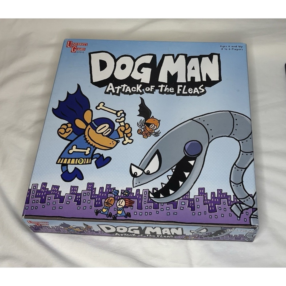 University Games Dog Man Attack of the Fleas Board Game Kids OS Blue Excellent